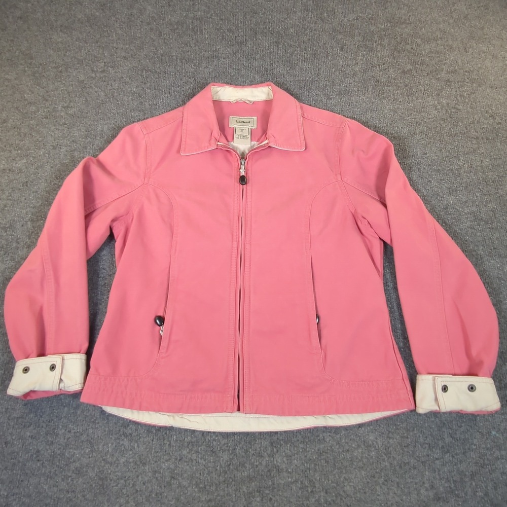 LL Bean Womens Pink Full Zip Cotton‎ Canvas Jacket Small 0AJW9